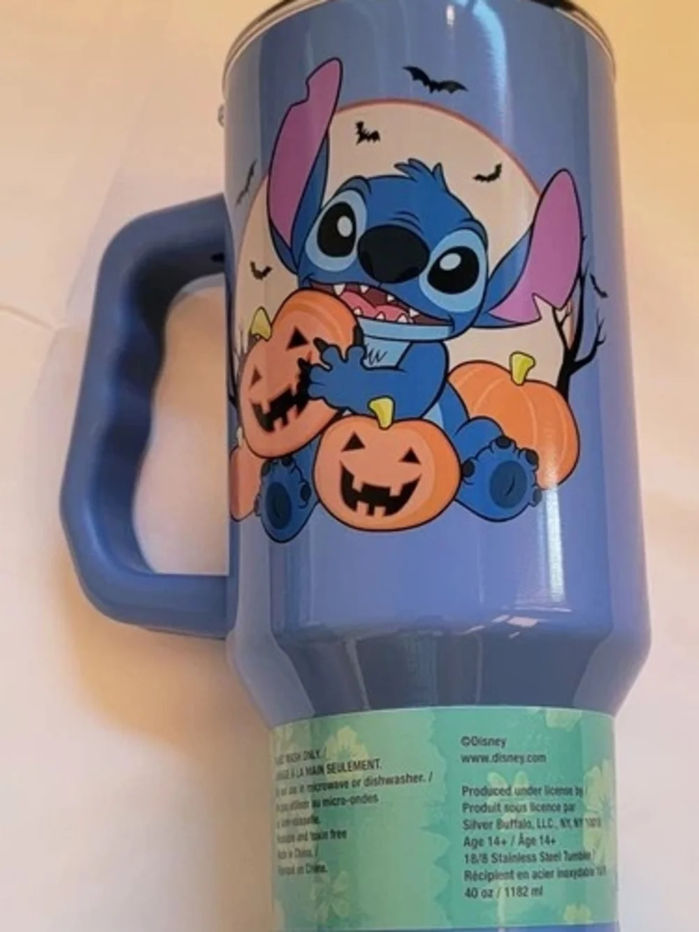 Disney Stitch Halloween Blue Stainless Steel Tumbler with Handle 40 oz